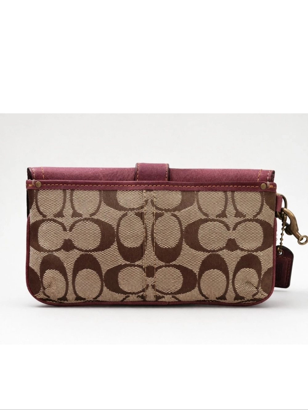 Coach Burgundy/Red Leather & Signature Canvas Buckle Special Edition Wristlet - Picture 4 of 10